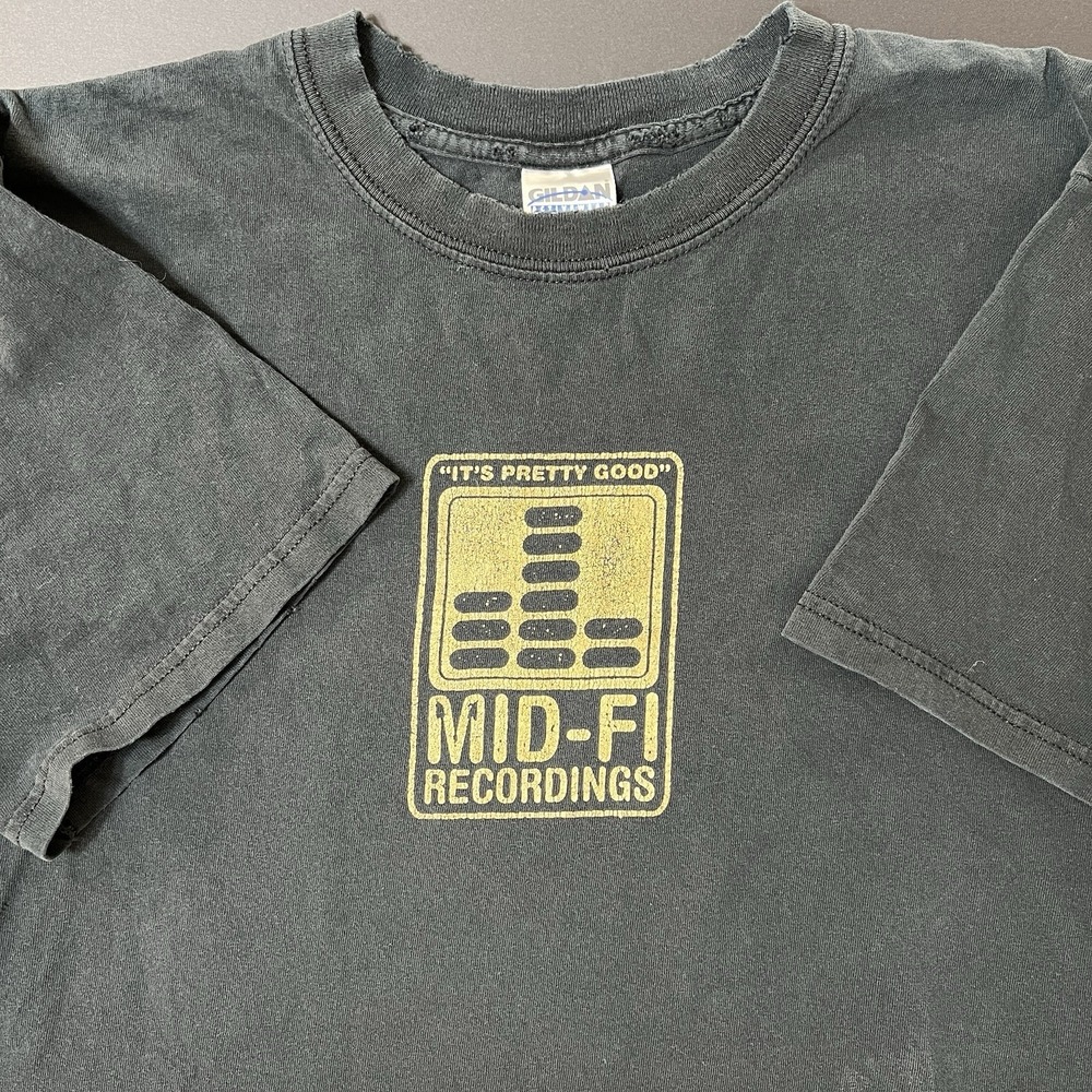 Vintage MidFi Recordings Tshirt Black Size L Faded Thrashed 90s Grunge Music